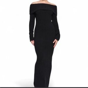 SKIMS- Women's black off the shoulder knit dress- Size:XS
